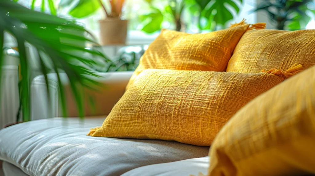 almofadas feitas com fibras orgânicas