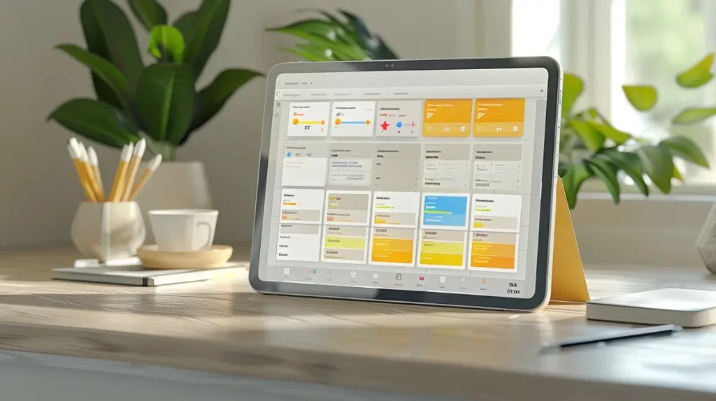 Tela de um tablet com imagem de um aplicativo de organização na tela