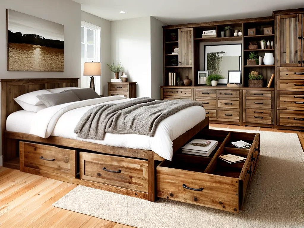 Cama de madeira com armazenamento embutido