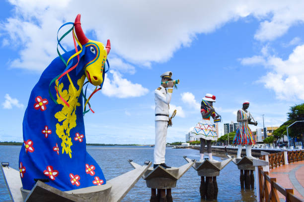 Aracaju, Sergipe, Brazil - March 12, 2020: Monument to Sergipano folklore, sculptures of folk characters located in Largo da Gente Sergipana. Largo da Gente Sergipana is a monument located in Aracaju, Sergipe, Brazil, which pays homage to the cultural movements and the identity of the people of Sergipe. The monument consists of a total of eight statues, which each represent several typical folkloric manifestations.