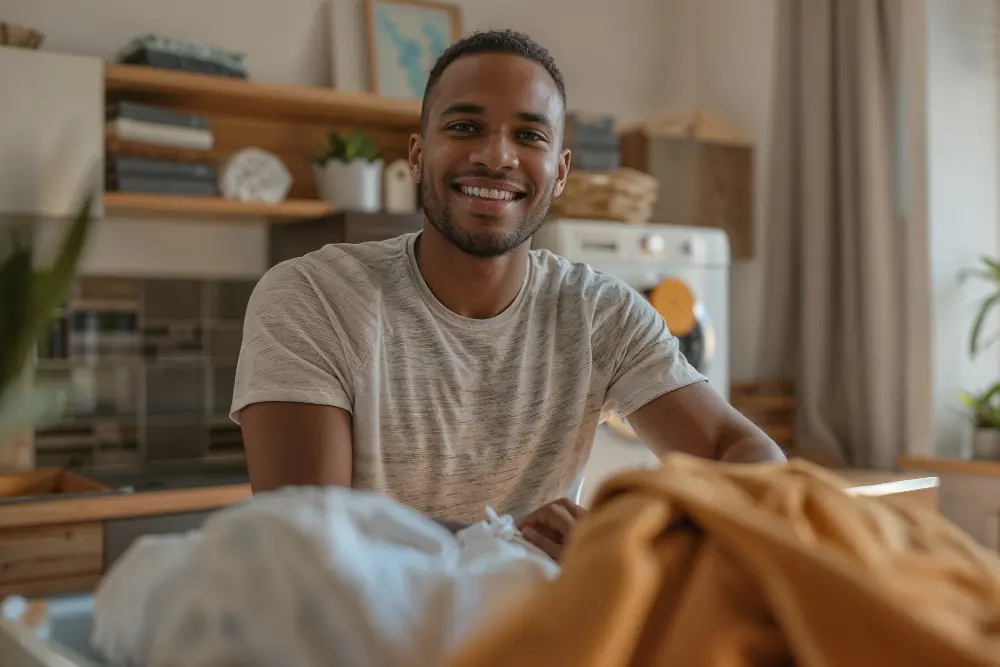 Homem organizando o quarto